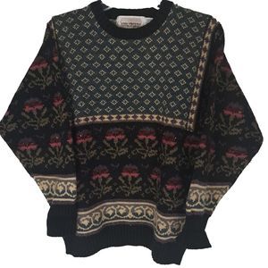 VTG 80s The Import Workshop Wool Blend Tulip Flower Sweater Small Grandmacore